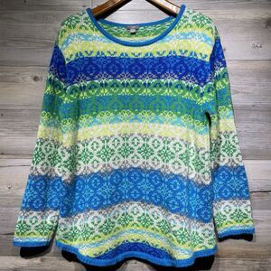 J Jill Nordic Sweater Large Fair Isle Acrylic Wool Angora Multicolor Snowflake